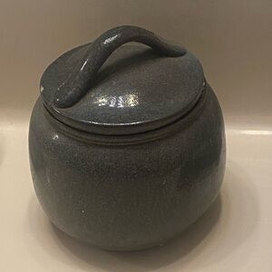 Cute & Elegant Ceramic Jar with Lid in a Pretty Blue/Gray Color
